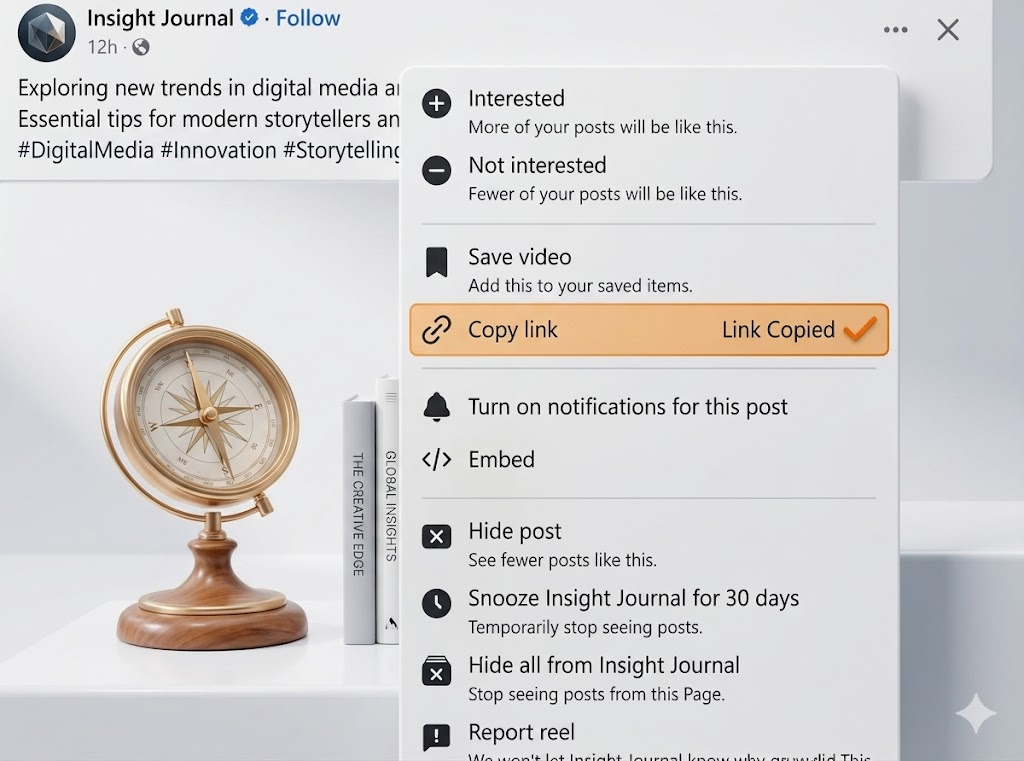 Steps to copy Facebook video link from post menu